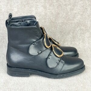 Maje Boots Womens 36/ 6 Felipe Buckled Booties Shoes‎ Black Leather Biker Moto